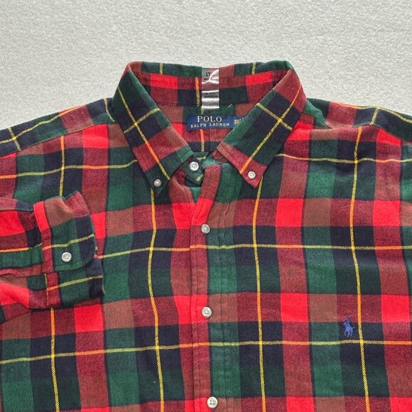 Polo Ralph Lauren Classic Fit Flannel Shirt Red Green Plaid Pony XXLT / 2XLT - Picture 1 of 8